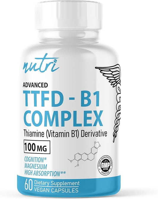 Nature's Fusions TTFD Thiamine B1 Supplement - 100mg 60 Servings - with 8mg Magnesium - No Toxic Fillers - TTFD Thiamine Tetrahydrofurfuryl Disulfide - Third Party Lab Tested - Nutri Supplements