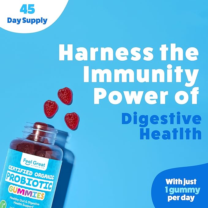 Feel Great USDA Probiotic Gummies for Adults and Kids - 2.5 Billion CFU (30 Day) | Immune Support and Digestive Health | Clinically Studied DE111 - Bacillus subtilis