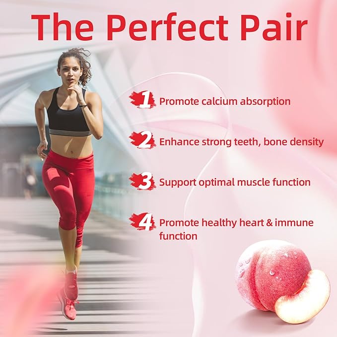 Vitamin D3 K2 Gummies 9000 IU for Adult Women Muscle Teeth Immune Support, Sugar Free D3 and K2 Supplements Gummy 60 Counts, Peach Flavor