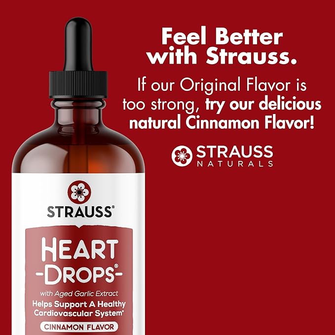 Strauss Naturals Heart Drops – Natural Mistletoe & Aged Garlic Extract Heart Health Supplement – Helps Maintain Healthy Cardiovascular System – Vegan & Non-GMO – Cinnamon Flavored – 225 ml Bottle