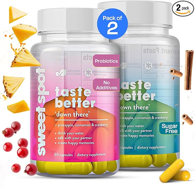 Sweet Spot Probiotics for Men & Women - Supports Intimate Health & pH Balance with 500mg Pineapple Extract, Cranberry & Cinnamon, 60 Capsules Each - Made in USA