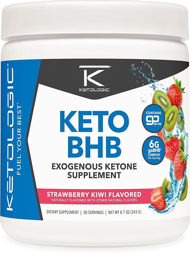 Ketologic Keto BHB (Strawberry Kiwi Flavor) 30 Servings - Exogenous Ketone Supplement with goBHB, Beta-Hydroxybutyrate Salts