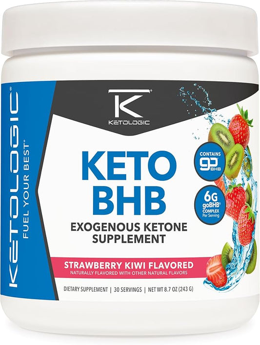 Ketologic Keto BHB (Strawberry Kiwi Flavor) 30 Servings - Exogenous Ketone Supplement with goBHB, Beta-Hydroxybutyrate Salts
