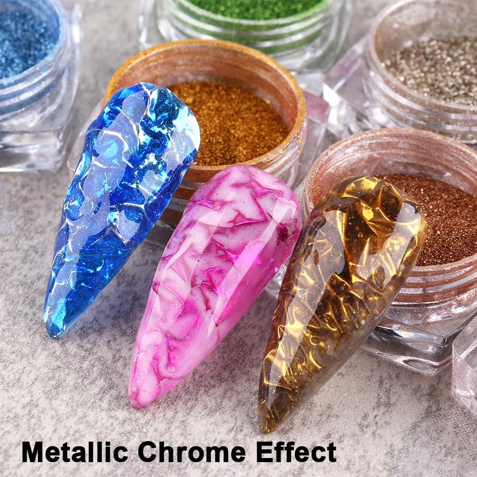 Metallic Mirror Chrome Nail Powder Set, 23 Colors Magic Mirror Y2K Gold Silver Decorations Rubbing Nail Art Glitter Pigment Flakes Manicure Accessories (23pcs Chrome Powder)