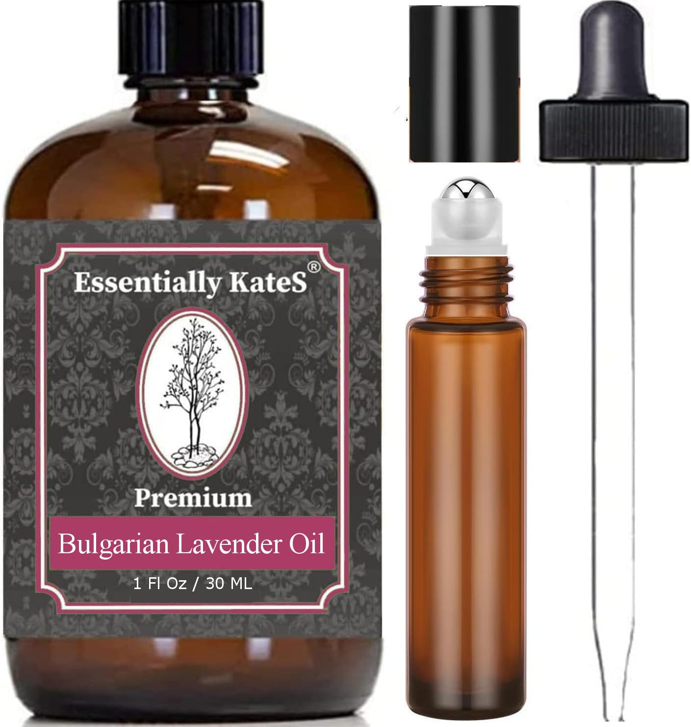 Essentially Kates Lavender Oil - 100% Pure And Natural, Therapeutic Grade With Glass Dropper And Roll-On Bottle
