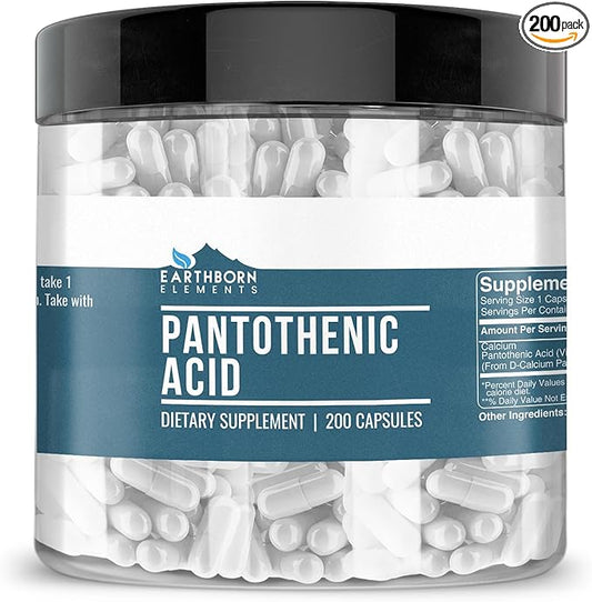 Earthborn Elements Pantothenic Acid 200 Capsules, Pure & Undiluted, No Additives