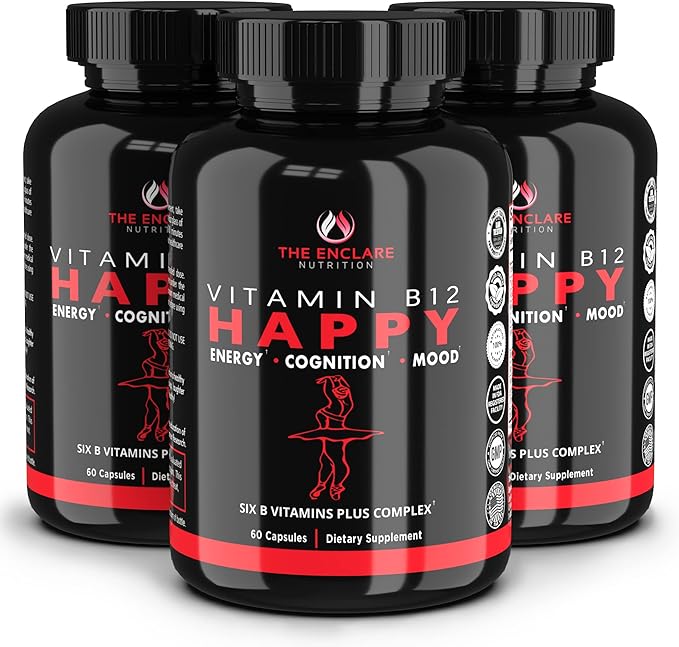 THE ENCLARE NUTRITION Vitamin B12 - B Complex Vitamins Supplement-Energy Metabolism, Nervous System Support, Brain, Heart, Tissue Health with Vitamin C & B(1,2, 3,5,6,7,8,9,12) Vegan Max Strength (3)