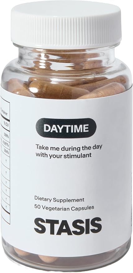 Stasis Daytime Energy & Focus Supplement to Pair with Your Stimulant - New & Improved Formula for All-Day Energy, Mood & Brain Support - Nootropics with Added CoQ10 & Rhodiola Rosea (25 Servings)