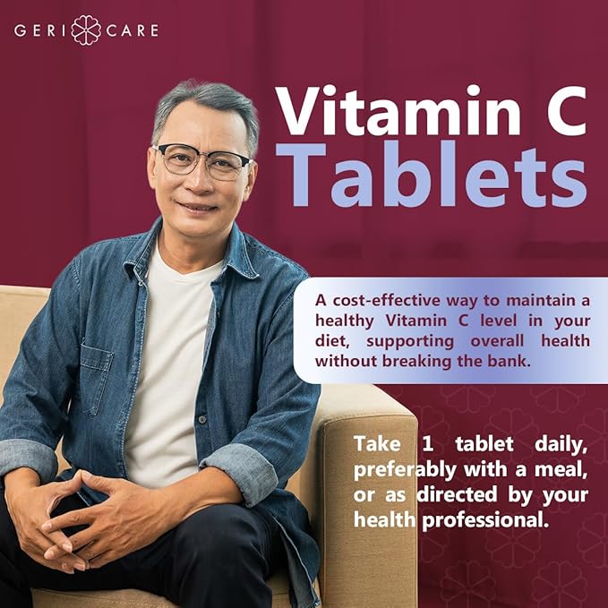 GeriCare Vitamin C 250mg, Immune Support, Antioxidant Protection, Collagen Boost & Iron Absorption for Overall Health, Nutritional Supplement, 100 Count (Pack of 1)