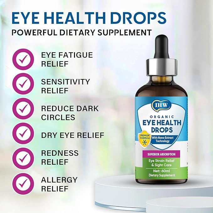 IHW 60ml Eyebright Herb Drops for Eye Health, Eye Fatigue & Dry Eye Support Herbal Supplements W/Euphrasia officinalis Bilberry Goji Leaves Blueberry Extract, Organic Eye Drops for Sight Care
