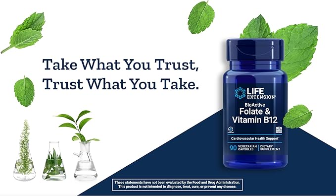 Life Extension BioActive Folate & Vitamin B12, 150 Vegetarian Capsules - Non GMO, Gluten Free Supplement