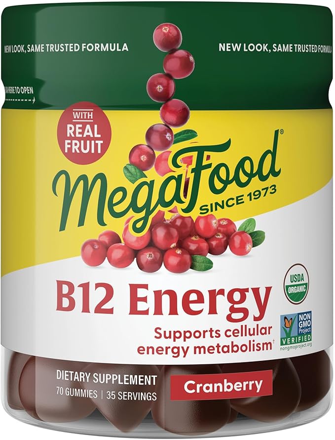 MegaFood Vitamin B12 Energy Gummies - Vegan - With Methyl B12 Vitamins to Support Cellular Energy Production - Cranberry - Daily Vitamin B12 Supplement - USDA Organic - 70 Gummies, 35 Servings