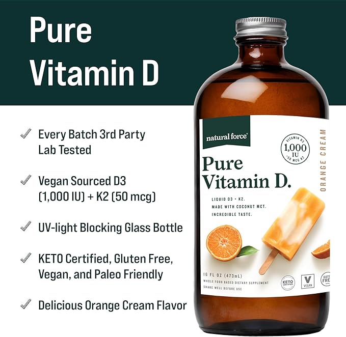Natural Force Pure Vitamin D Orange Cream, 16 fl oz Organic Pure C8 MCT Oil 32 oz