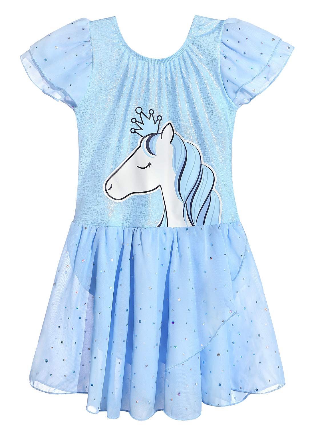 Girls Dance Gymnastics Skirted Leotards size 6 7 Ballet Tutu Dance Dress Blue Unicorn Gymnastic Skirt(Baby Girls/Toddler Girls/Big Girls) (Light Blue, 130(6-7 years old))