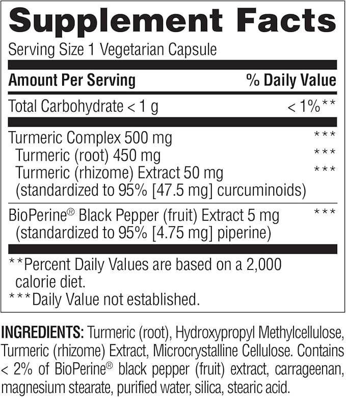 Nature's Wonder Turmeric Supplement with BioPerine - Enhanced Absorption Turmeric Complex 500mg with BioPerine 5mg for Joint Function, Mobility, and Comfort, 90 Vegetarian Turmeric Capsules