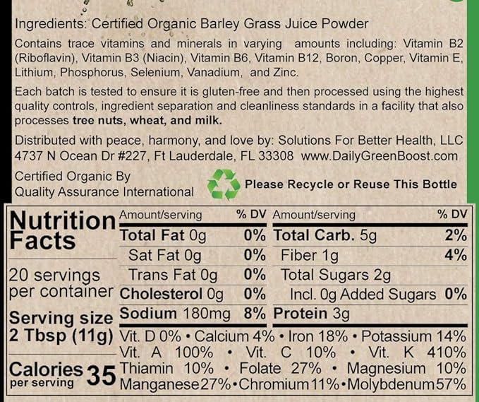 Daily Green Boost 8oz Organic Raw Vegan GF USA