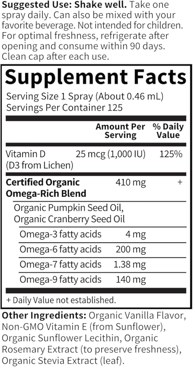 Whole Food Vegan D3 Spray 1,000 IU (25mcg) Vanilla Flavor Non-GMO Liquid Whole Food Supplement (58 ML / 2 FL OZ) Pack of 2