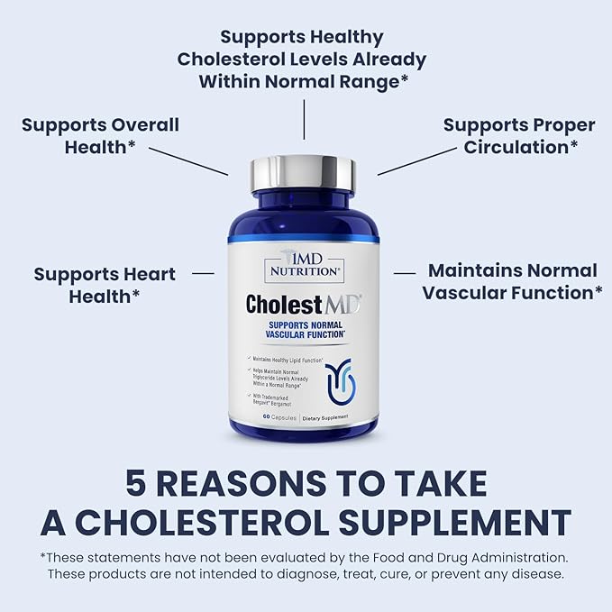 1MD Nutrition CholestMD with Olive Leaf Extract, Bergavit, Niacin, Garlic | 60 Capsules