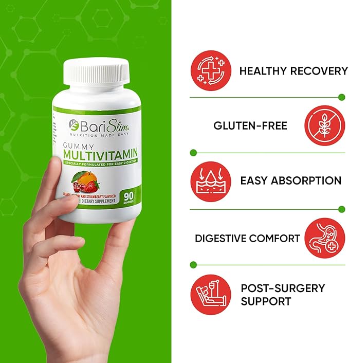 BariSlim Bariatric Multivitamin Gummies - Specially Formulated Gummy Vitamin for Patients After Weight Loss Surgery - Easy to Digest & Great Tasting Fruit Flavors | Pack of 2 (90 Fruit Chews)