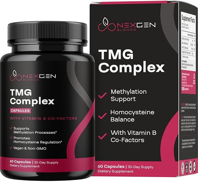 TMG Trimethylglycine Supplement with Methyl B Complex - 500mg Betaine TMG Supplement with Methylated Vitamin B Co Factors for Homocysteine Heart & Liver Support - Vegan & Non-GMO (1 Month Supply)