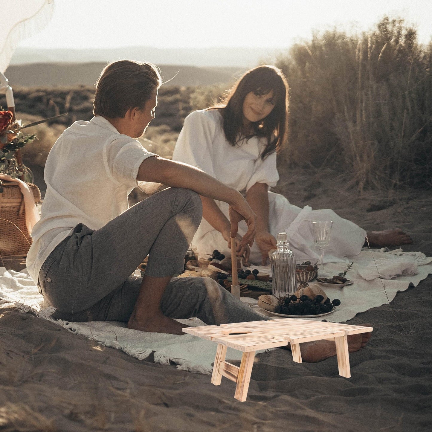 FUEENIRVA 1Pack Portable Small Table Brown Wood for Outdoor Activities Camping Picnic Desk Lightweight Foldable Design