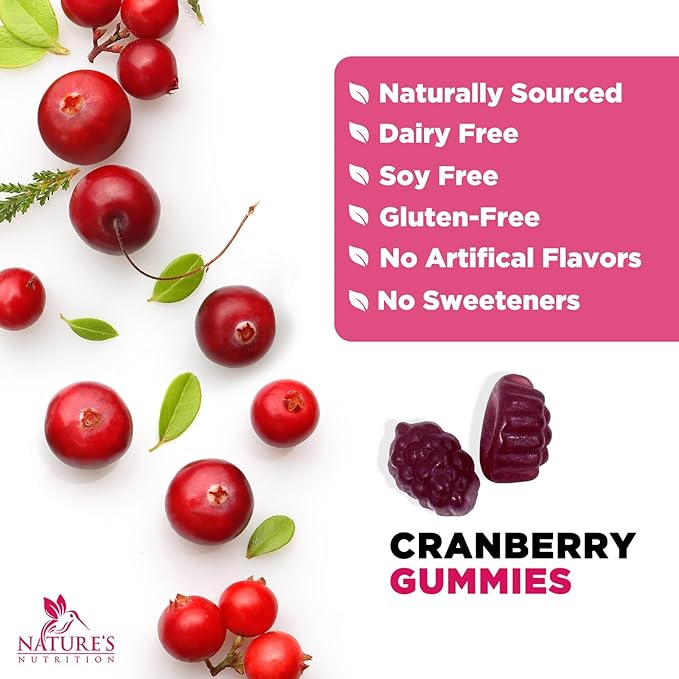 Cranberry Supplement Gummies + Vitamin C - Made with 25,000mg 50:1 Cranberry Extract to Help Cleanse and Protect The Urinary Tract, Nature's Chewable Cranberry Pills for Women, Non-GMO - 60 Gummies