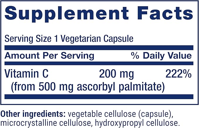 Life Extension Ascorbyl Palmitate 500mg – Fat-Soluble Vitamin C Supplement for Immune Support and Longevity – Water-Soluble Gluten-Free, Non-GMO, Vegetarian – 100 Capsules