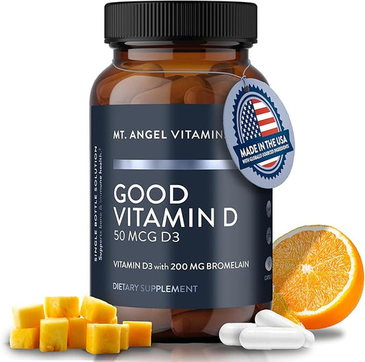 Mt. Angel Vitamins - Good Vitamin D, 2000 IU Vitamin D3 with Bromelain (60 Capsules)