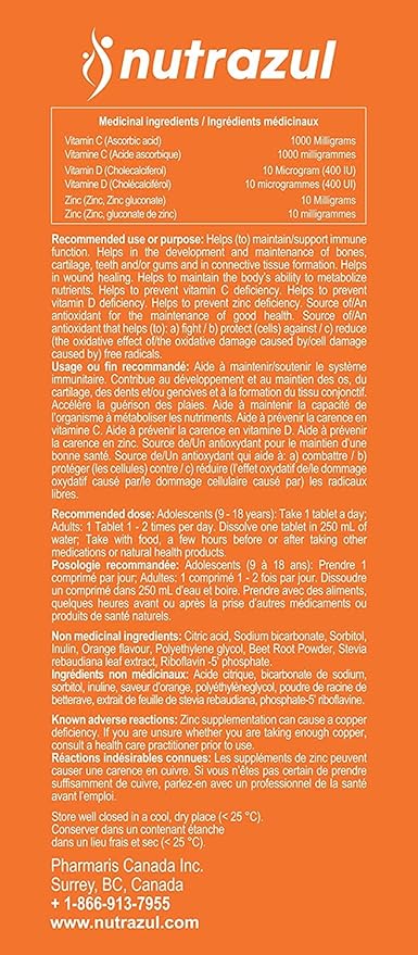 nutrazul Immune Triple Action Effervescent Tablet-1000 mg Vitamin C, Vitamin D, Zinc I Orange 20's (Pack of 3) I Gluten Free, Sugar Free, Lactose Free & Preservative Free I Maintains Immune Function