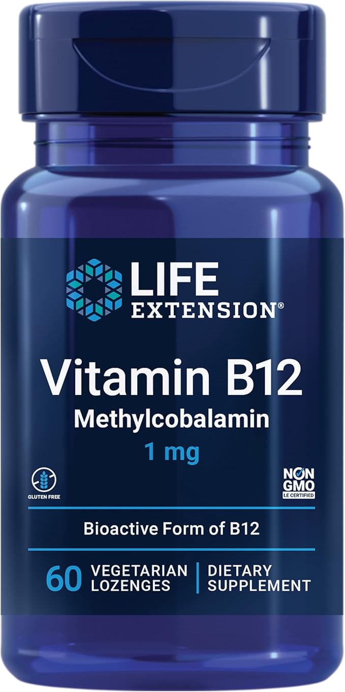 Life Extension Vitamin B12 Methylcobalamin, Nerve Health Supplement, Cognitive Support, Energy Vitamin, methylcobalamin B12, 1 mg, Quick-Dissolving, Vegetarian, 60 lozenges