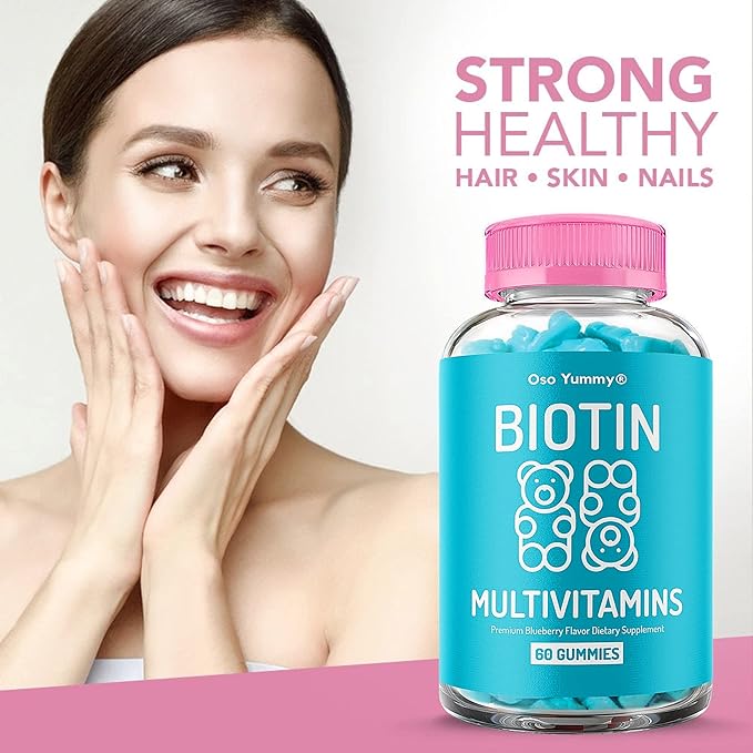 Vegan Hair Skin and Nails Gummies - Biotin Gummies w/Sugar, Bear Shaped Supplement w/ Biotin 5000mg + Vitamins A, C, D, E, B6, B12 + Zinc | Hair Vitamins for Faster Hair Growth for Women & Men