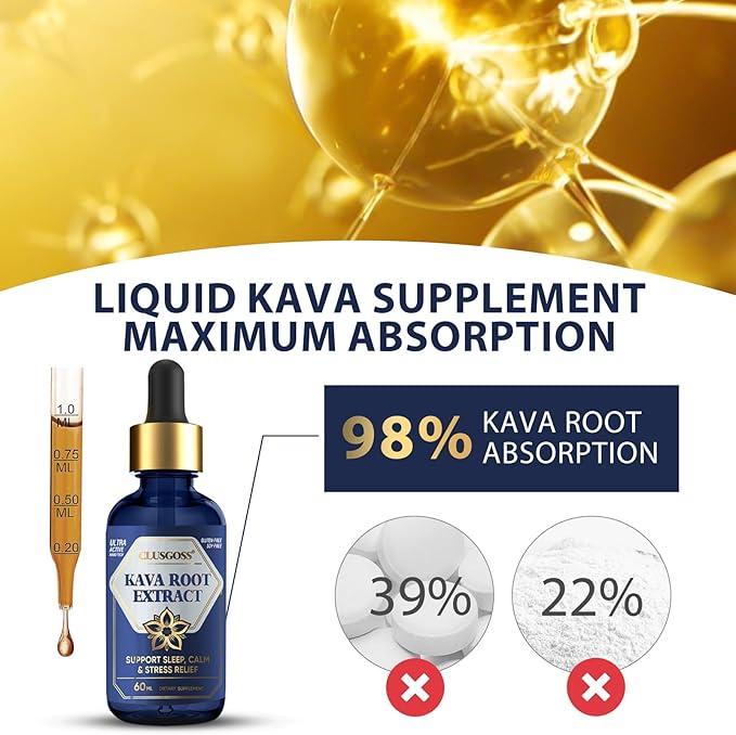 Kava Kava Root Extract Supplement, Calming High Concentration Kava Drops for Relaxation, Cognitive Support and Immune System, Vegan Non GMO, 2 Fl Oz