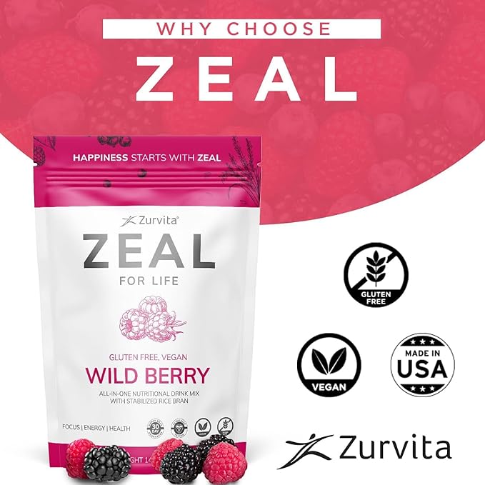 Zurvita - Zeal for Life 30-Day Wellness Bag - Wild Berry Flavor - Daily Nutritional Supplement for Vitality, Immunity, & Overall Wellness - 420 Grams