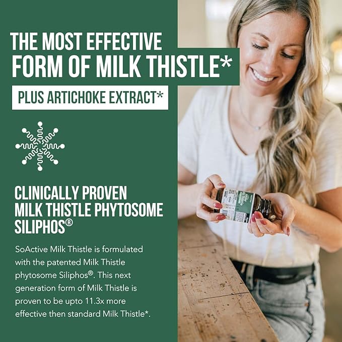 SoActive® Milk Thistle: 10X More Effective Milk Thistle Phytosome, Optimized for Essential Bioactive Silybin A & B Plus Bilear® Artichoke Extract & Bile Enhancer - Liver Support | 60 Servings