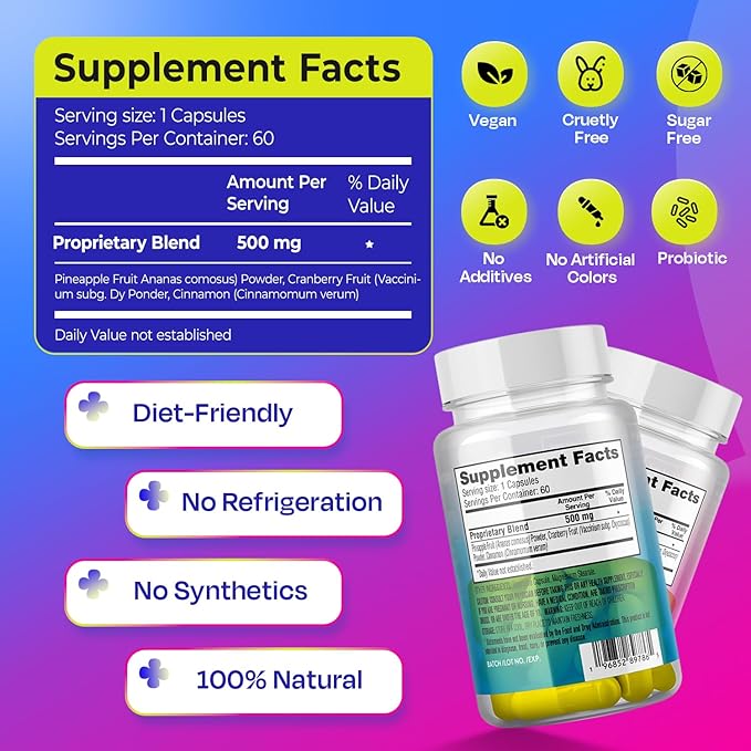 Sweet Spot Probiotics for Men & Women - Supports Intimate Health & pH Balance with 500mg Pineapple Extract, Cranberry & Cinnamon, 60 Capsules Each - Made in USA