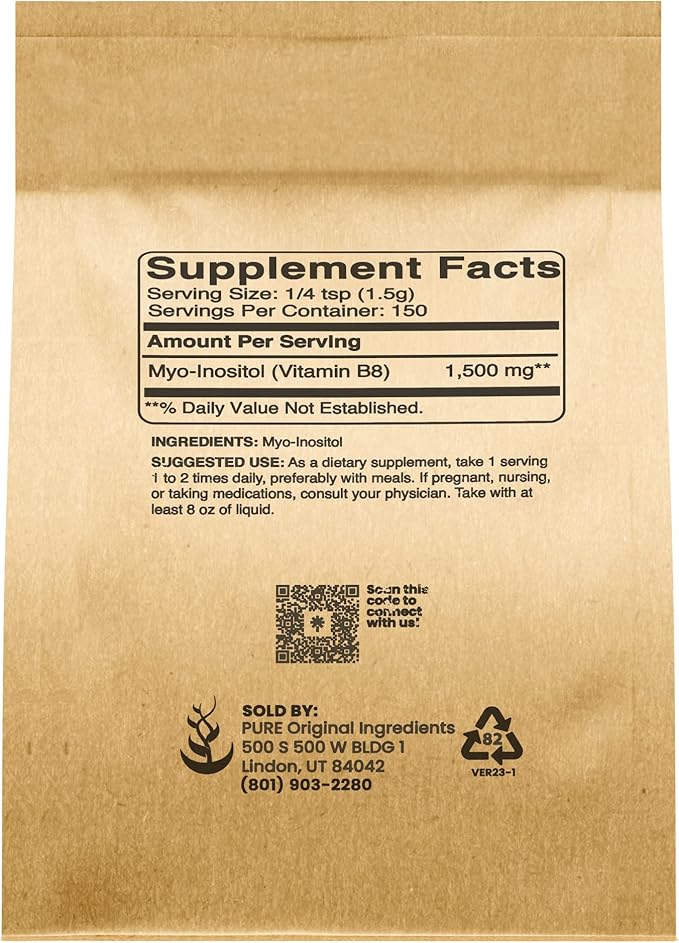 Pure Original Ingredients Inositol (Vitamin B8) Powder (8 oz) Always Pure, No Fillers or Additives, Lab Verified