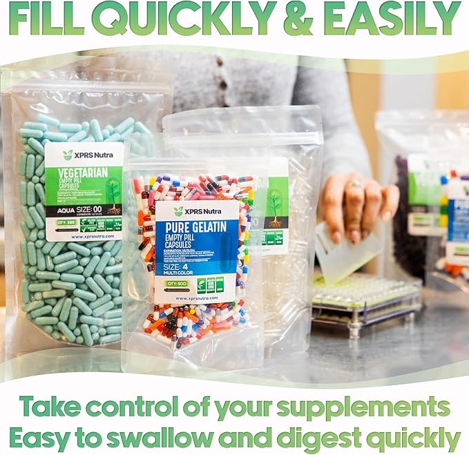XPRS Nutra Size 1 Empty Capsules - 5000 Count Clear Empty Gelatin Capsules - Pill DIY Capsule Filling - Pure Bovine Pill Gel Caps for Do-It-Yourself Supplements