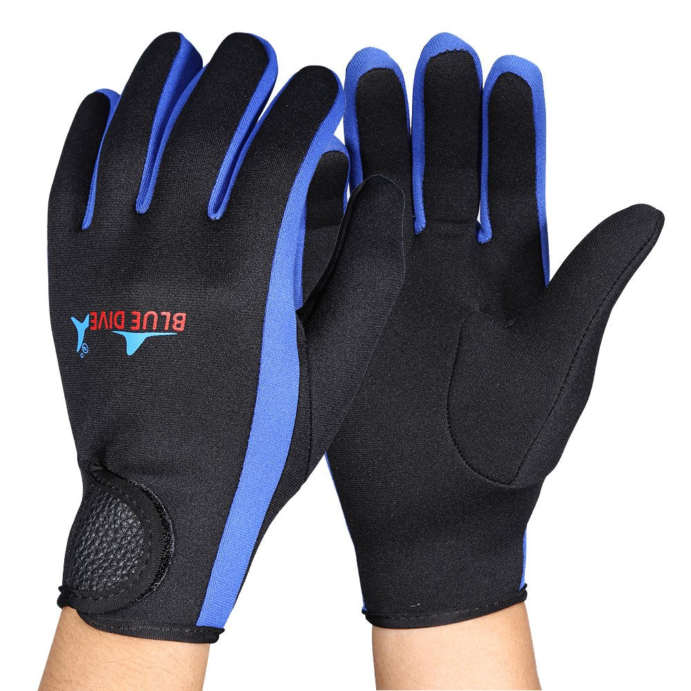 Diving Gloves, 1Pair/Set 3 Colors Diving Neoprene Gloves for Snorkeling Kayaking Surfing Water Sports (Black Blue L)