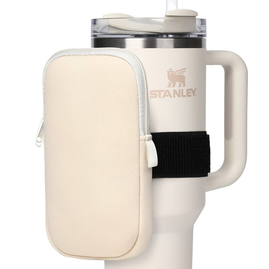 fruui Water Bottle Pouch For Stanley, Gym Tumbler Accessories for Women, Compatible With Stanley Quencher Adventure 40oz & IceFlow 20/30oz, Workout Outdoor Pocket Phone, Card, Keys, Cash (Cream)