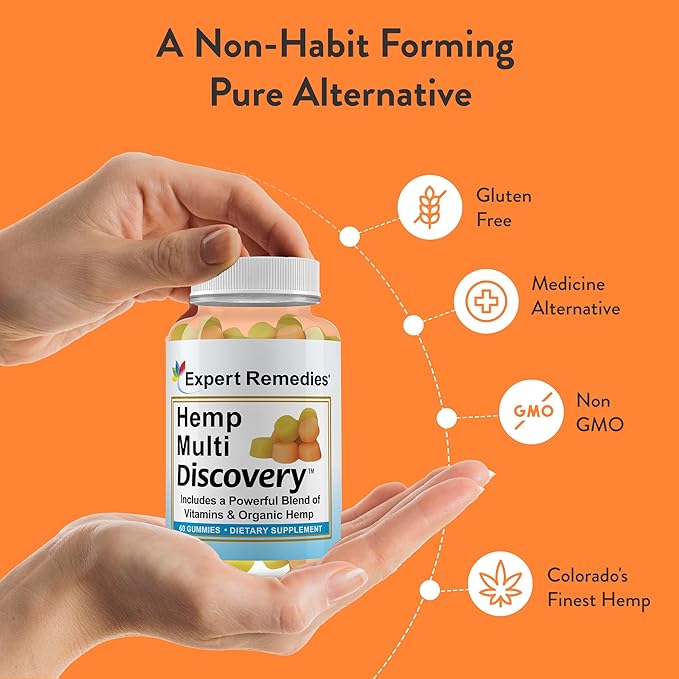 Natural Hemp Multivitamin Gummies for Pain, Sleep and Stress Relief, No Harmful Dyes, Transparent Hemp Oil Dosage, Non-Habit Forming, Natural Alternative - Gluten-Free, Non-GMO - 30 Servings
