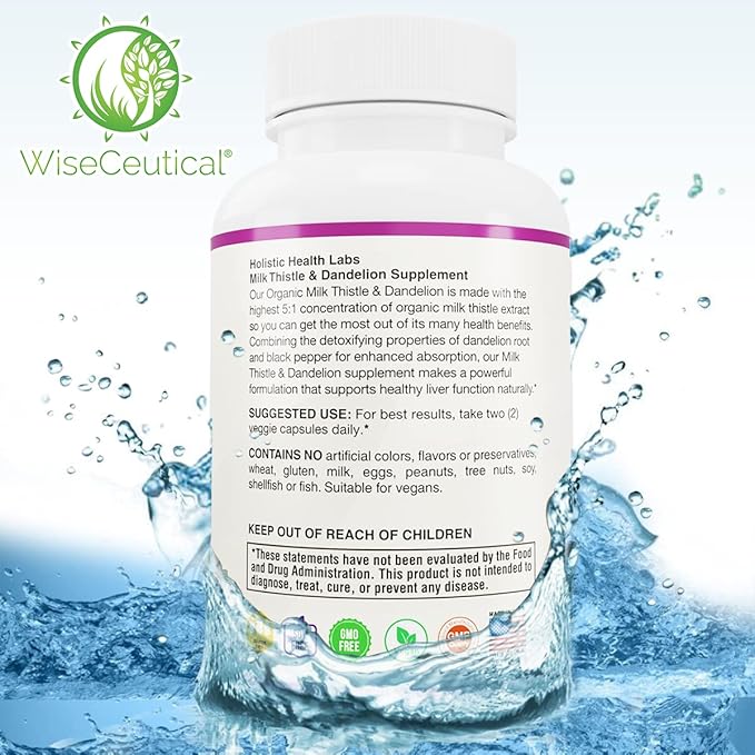 Max Absorption USDA Organic Milk Thistle Potent 5:1 Concentrated Extract (2000mg Strength) & Organic Dandelion Root | Silymarin Antioxidant Flavonoid | Liver Support Supplement (60 Count (Pack of 3))