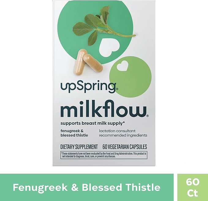 UpSpring Milkflow Lactation Supplement Capsules for Milk Supply Increase, Breastfeeding Supplements Capsules with Fenugreek & Blessed Thistle, Non-GMO, Lactation Support 60 Vegan Capsules