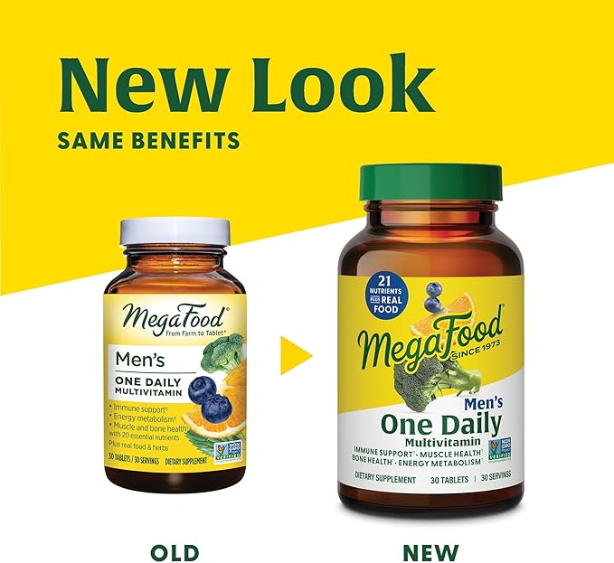 MegaFood One Daily Mens Multivitamins - Multivitamin for Men - Vitamin C, Vitamin D3 & Vitamin B12 - Muscle, Energy Metabolism & Immune Support - Vegetarian, Gluten Free - 60 Tablets, 60 Servings