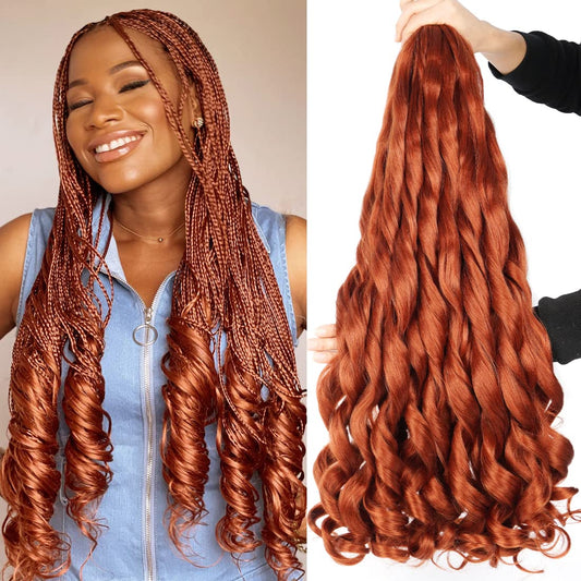 Ginger French Curl Braiding Hair 30 inch 6 Packs Loose Wave Bouncy Braiding Hair Pre Stretched 120g/pack Yaki Curly Braiding Hair Crochet hair for Black Women Hair Extensions(30 inch(pack of 6),#350)