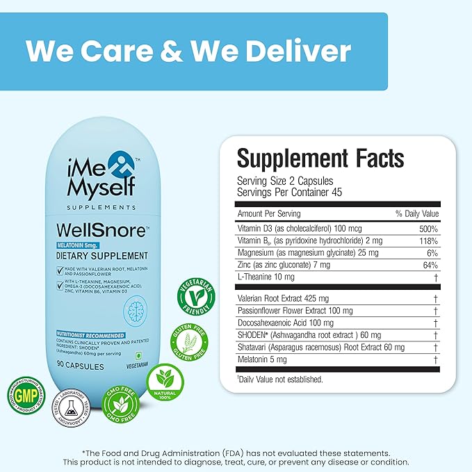 WellSnore 90 Vegan Capsules | Natural Sleep & Relaxation Support Blend with Plant-Based & Nutrients