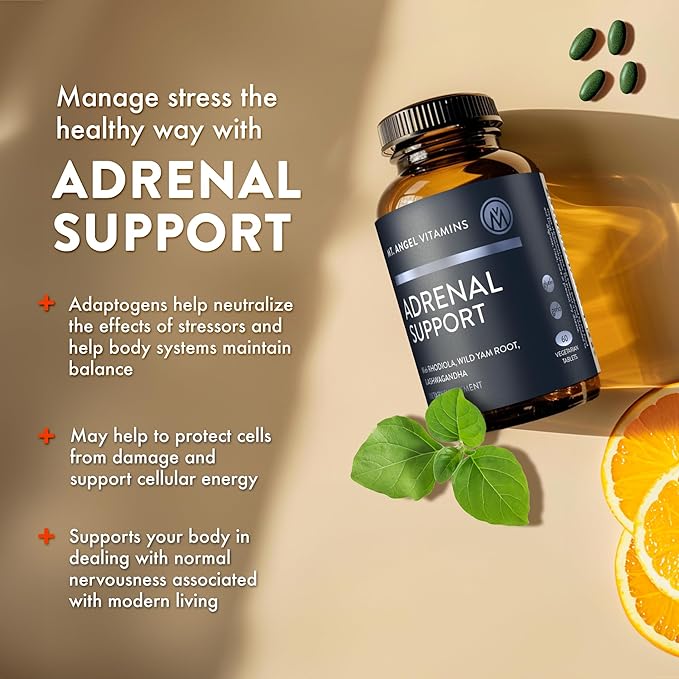 Mt. Angel Vitamins - Adrenal Support - Mood, Focus, Relaxation, Stress, and Adaptogens Support w/Ashwagandha Extracts - 60 Tablets