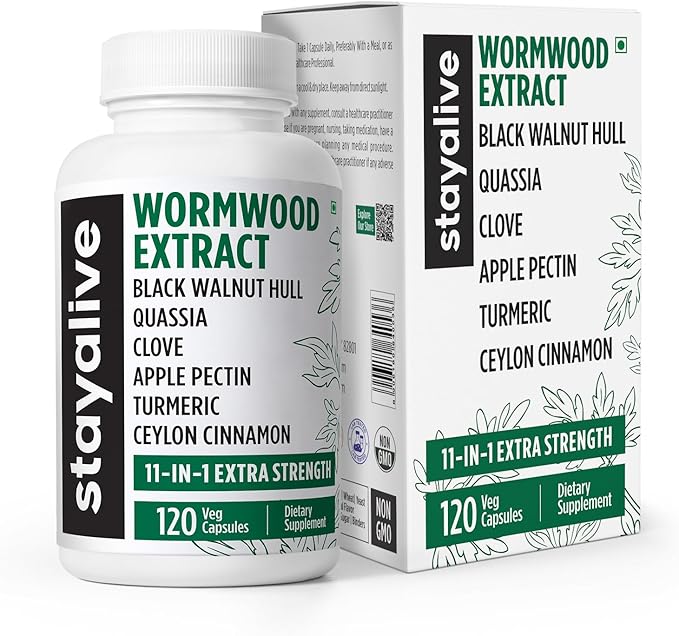 STAY ALIVE Wormwood Black Walnut Clove Cleanse Extract, 11-in-1 Extra Strength Complex, 120 Pills, Herbal Supplement for Adults, Vegan, Non-GMO & Gluten Free Sweet Wormwood Capsules