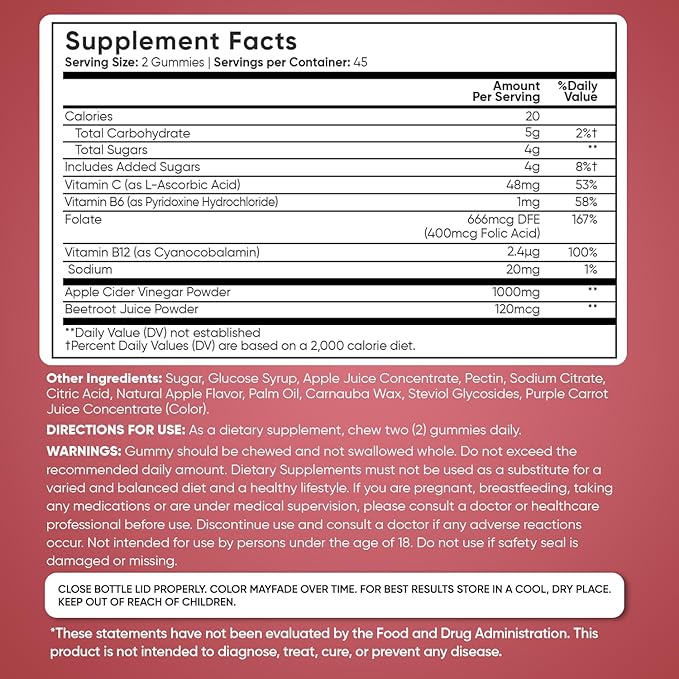 WeightWorld Apple Cider Vinegar Gummies with The Mother 1000mg - 90 Gummies - Added Vitamin B6, B12, B9 (Folic Acid) & C for Detox, Cleanse, Digestion & Metabolism - Delicious Natural Apple Flavor