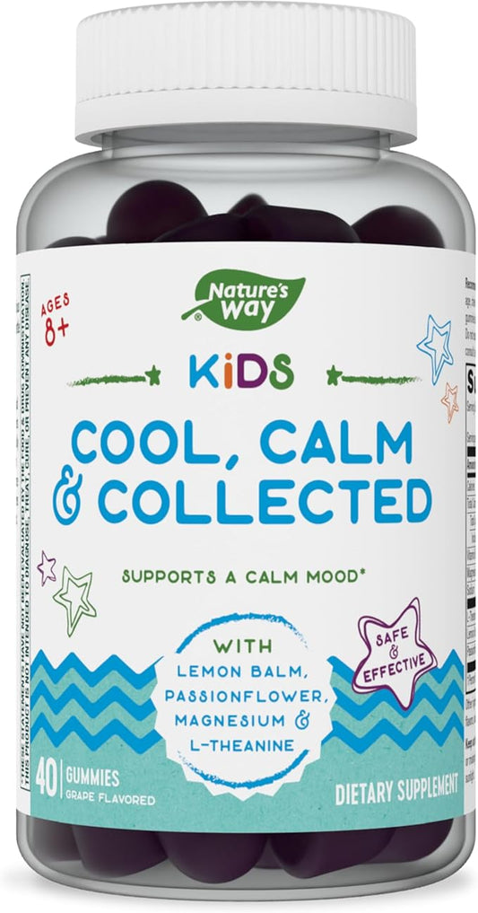 Nature's Way Kids Cool, Calm & Collected Gummies for Ages 8 and Over, Grape Flavored, 40 Gummies