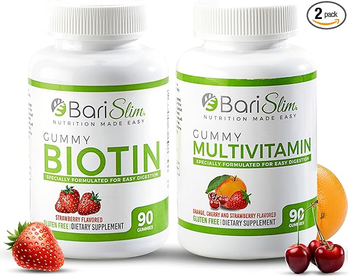 BariSlim Bariatric Multivitamin Gummies - Specially Formulated Gummy Vitamin for Patients After Weight Loss Surgery - Easy to Digest & Great Tasting Fruit Flavors | Pack of 2 (90 Fruit Chews)